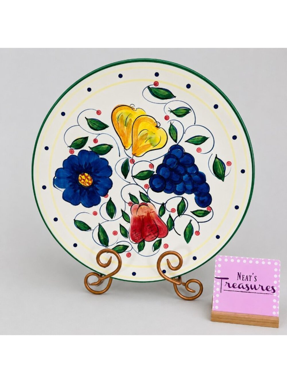 Zrike ALGARVE Blue Flower Grapes Pears Apples Colorful 14" Chop Plate Platter